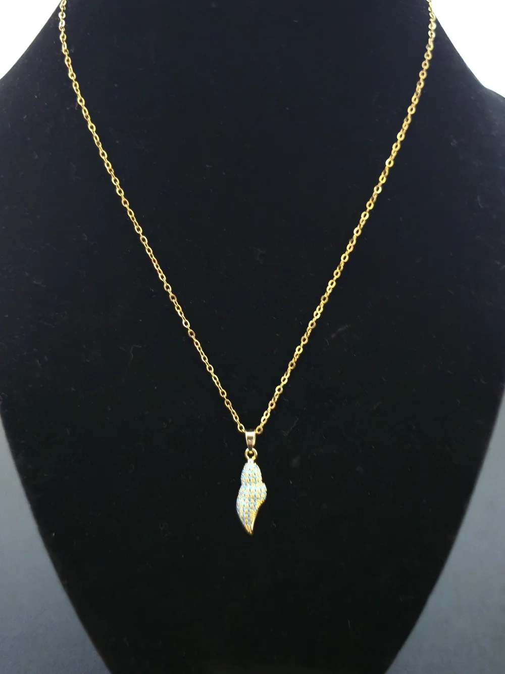 18K Gold Plated Necklace with Blue Pavé Shell Charm Summer Jewelry B003